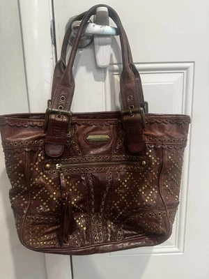 Isabella Fiore Brown Studded Large Shoulder Bag Women’s Y2K Distressed READ - Image 1 of 4