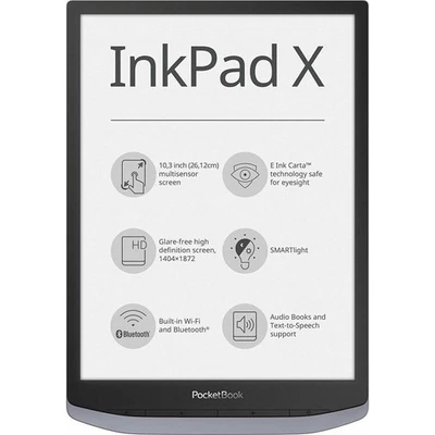 PocketBook InkPad X eBook-Reader metallic grey, Dach-Version, Touch, 10,3 Zoll - Bild 1 von 4