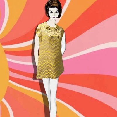 Mini Vestido Años 60 Mod Chevron Dorado y Blanco Doble Pecho S Leslie Fay De Colección  Foto 1 de 4