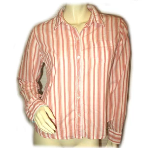 Vintage Y2K 90s Maurices Button Up Shirt Top L Pocket Striped White Pink Preppy - Bild 1 von 8