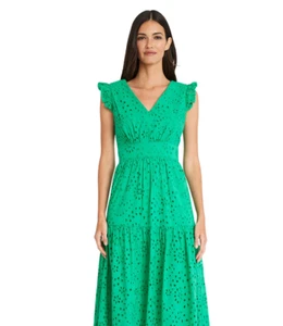 $129 MAGGY LONDON DRESS NEW WITH TAG SIZE 12 eyelet Cotton Green.. - Picture 1 of 14