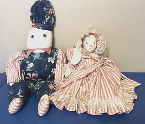 Vintage Handmade Cloth Doll Set (2) With Clothes Humpty and Rabbit 24 inch - Picture 1 of 2