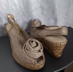Sandalias Alpargatas Cuña Aedo España Talla 37 Peep Toe Slingback Roseta - Imagen 1 de 7