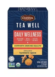 Celestial Seasonings TeaWell Organic Turmeric Spice Daily Wellness 12 Tea Bags. - Picture 1 of 3