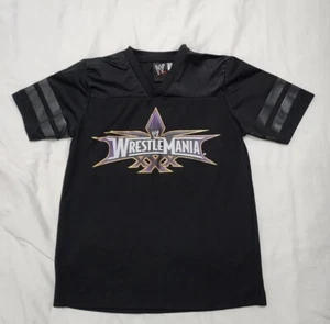 WWE WrestleMania XXX 30 Black Jersey Kids Boys Youth Size L 14-16 The Rock - Picture 1 of 4