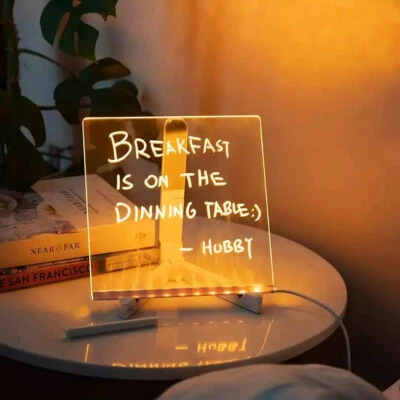 Creative LED Lamp Acrylic Message Note Board Erasable USB Drawing Night Lights - Image 1 of 4