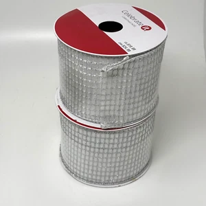Celebrate It Two Spools Wired Ribbon Silver Metallic 3.5" by 15' Feet Polyester - Picture 1 of 8