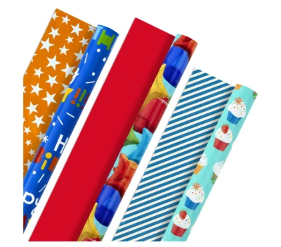 Hallmark All Occasion Reversible Wrapping Paper Bundle Birthday Balloons 3 Rolls - Image 1 of 4