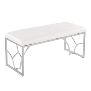 Lumisource Bedroom Bench 43.5" W, Backless White Faux Leather+Silver Metal Frame - Picture 1 of 4