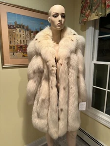 NEW! 36" Knee Length Real Spotted Arctic White Fox Fur Coat Jacket Small 4/6 USA - Picture 1 of 11