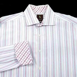 TAILORBYRD Button Down Dress Shirt - XL White Red Blue Striped - Flip Cuff - Picture 1 of 5