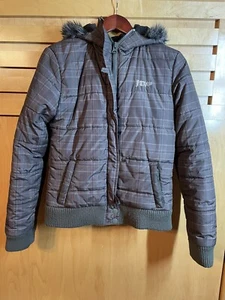 Fox Racing Girls Size M Puffer Jacket Full Zip Snaps Faux Fur Hooded Gray - Picture 1 of 9