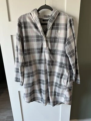 Lauren Ralph Lauren Set  Grey/Pink Plaid Fleece Sleepshirt  Large Matching Pants - Image 1 of 4