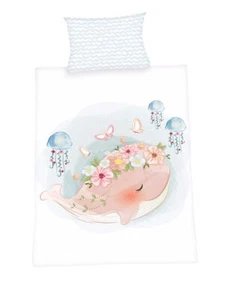 Herding Kinder Renforce Baby Bettwäsche 2 tlg 100x135cm Wal Qualle Rosa Hellblau - Bild 1 von 7