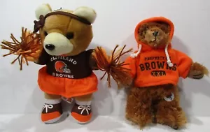 Cleveland Browns Cheerleader and Hoodie Wearing Plush Bear Dolls 1996 - Picture 1 of 5
