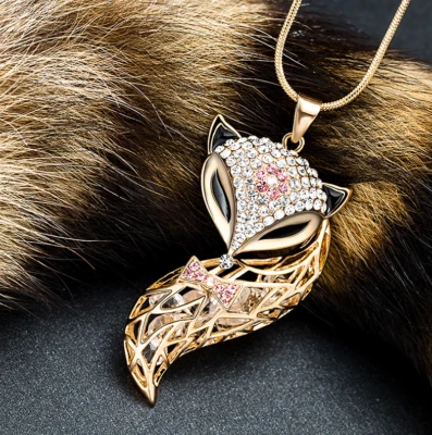 Damen Halskette Schmuck Collier mit Anhänger Gold lang Kette Fuchs Modeschmuck - Bild 1 von 4