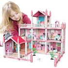 deAO Miniature My first Dolls house, Kids Pink Grand Three Story Castle Dolls