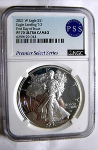 2021 W $1 PROOF SILVER EAGLE TYPE 2 PREMIERE PSS LABEL NGC PF 70 FDI, Only 167 ! - Picture 1 of 4