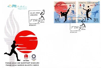 Turkey 2021 LARGE FIRST DAY COVER TOKYO 2020 OLYMPIC SUMMER GAMES TWO STAMPS   - Image 1 of 4