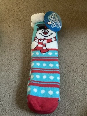 Ladies Frosty the Snowman Sherpa Lined Non Slip Gripper Bottom Slipper Socks NWT - Image 1 of 2