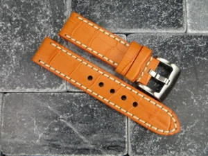 20 mm GRANDE Correa de Cuero COCODRI Naranja Grueso Banda de Reloj Cinturón Blanco para BREITLING - Imagen 1 de 9