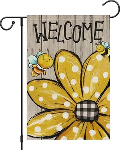Welcome Summer Daisy Garden Flag 12X18 Double Sided Burlap Spring Summer Flower - Picture 1 of 7
