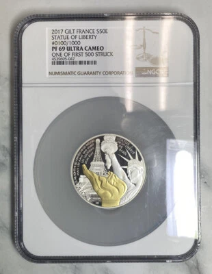 2017 法国 50 欧元 5 盎司银币自由女神像 NGC PF69 ULTRA CAMEO cd — 第 1/2 张图片