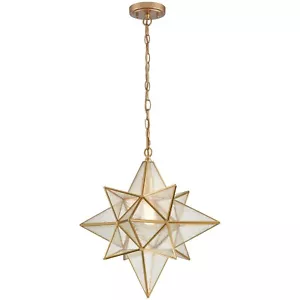 Moravian Star Pendant Lights Gold Finish Seeded Glass Shade Modern Pendant Light - Picture 1 of 6