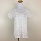 NWT LUCKY BRAND Womens sz XS Ivory Sheer Floral Lace Embroidery Short Sleeve Top