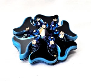 VINTAGE Gripoix Glas Blume Brosche Kobalt & Blau AB Strass Perlen Schmuck - Bild 1 von 5