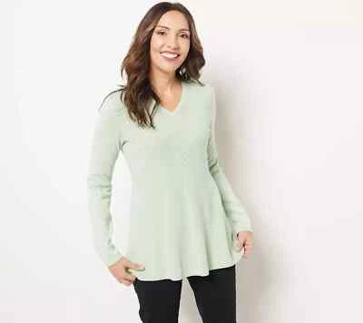 Suéter Isaac Mizrahi Cuello en V Punto Coctelera Columpio Plus 3X Verde Pálido A473224 Foto 1 de 3