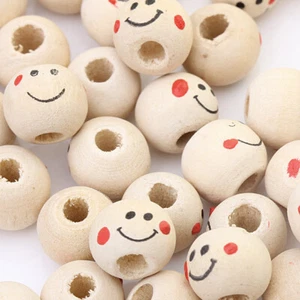 100 Stück Holzperlen mit rundem Gesicht zum Basteln Unterschiedliche Größe - Bild 1 von 8