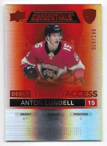 21/22 UPPER DECK CREDENTIALS DEBUT TICKET ORANGE #137 Anton Lundell #58/149 - Picture 1 of 1