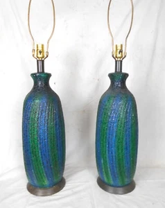 MONUMENTAL PAIR MID CENTURY MODERN PAINTED CERAMIC LAMPS - Picture 1 of 12