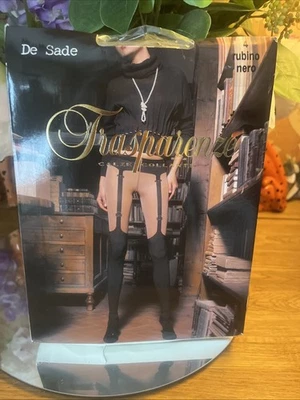 Medias con tirantes Trasparenze De Sade Mick negras/rojas talla 4 broche Foto 1 de 4