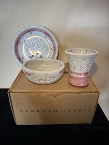 Rare Carruth Studio Pottery Baby Girl Bowl Plate Mug Set 3 pcs Lot - Picture 1 of 10