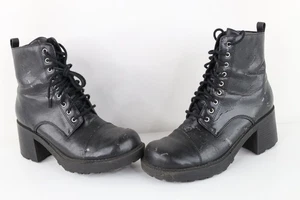 Vintage 90s Y2K Streetwear Womens 7.5 Distressed Chunky Heeled Combat Boots - Picture 1 of 15