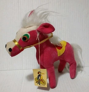 Herman Pecker rosa Pony Sägemehl Stofftier 50er Jahre - MADE IN JAPAN - Bild 1 von 18