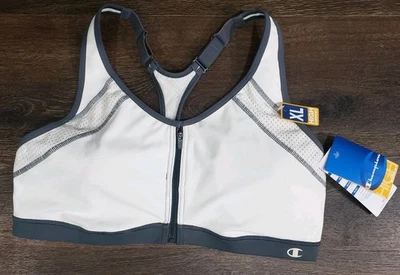 Sutiã esportivo Champion tamanho X grande zíper frontal cinza secundário acolchoado traseiro $64 - Imagem 1 de 4