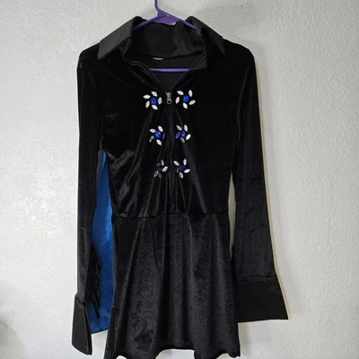 Vestido Dreamgirl Niñas Mediano Negro Azul Capa Terciopelo Cristal Disfraz Halloween Foto 1 de 4