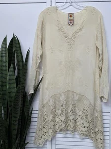 Haut tunique ivoire Johnny Was cottage brodé dentelle crochet petit boho - Photo 1/8