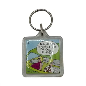 Vintage 1991 Leigh Rubin neuer Schalldämpfer hält das Auto leise Comedy Schlüsselanhänger Lucite - Bild 1 von 2