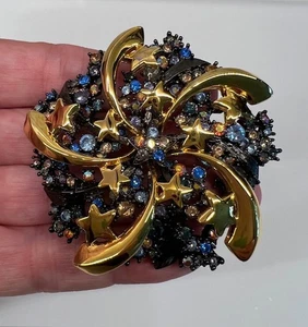 Broche Vintage Noche Estrellada Joan Rivers Azul Estrás Japonés Tono Dorado #M-1 - Imagen 1 de 4