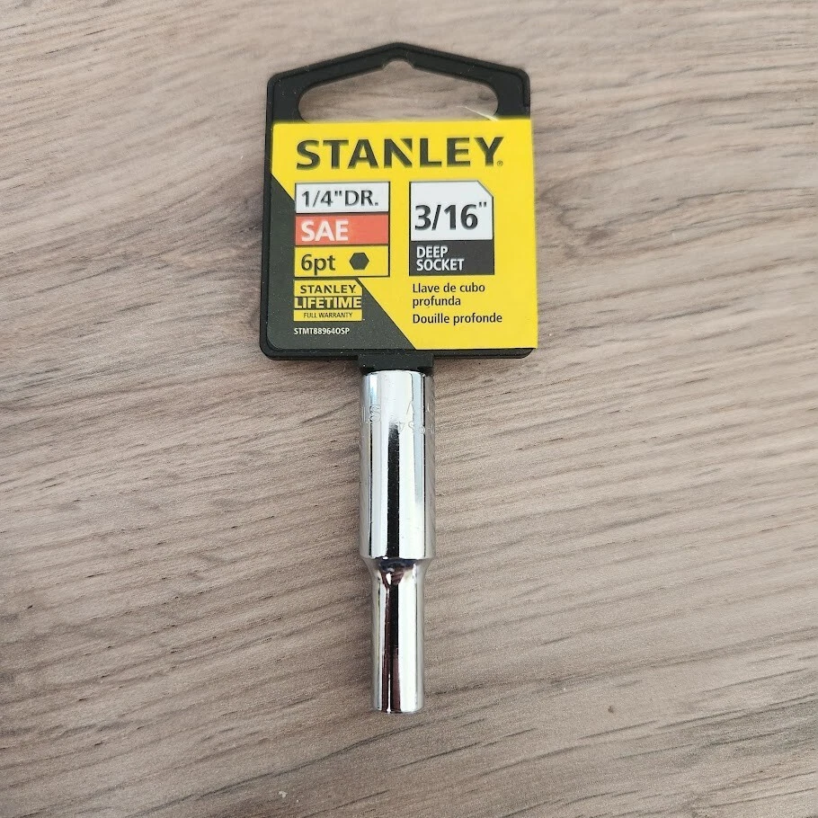 Stanley 1/4" Drive SAE 3/16" 6 point Deep Well Socket Lifetime Warranty - Image 1 of 2