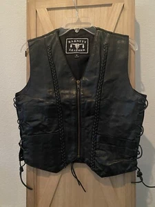 Barneys Vintage Womens Black Leather Biker Vest S - Picture 1 of 5