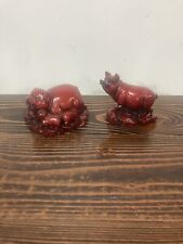 Vintage Red Resin Chinese Lucky Pig Figurine Feng Shui Set of 2 
