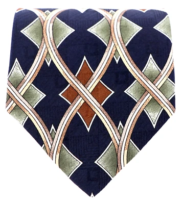 Vintage Stanley Blacker Men's Necktie All Silk Geometric Dark Navy 56 x 3.75 - Image 1 of 3