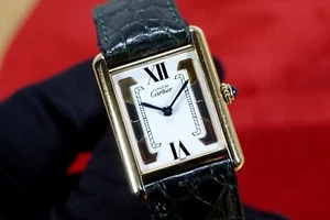 CARTIER 23 mm TANK Vermeil 925 Silber 590005 TRINITY Quarz gold plated ETUI - Bild 1 von 10