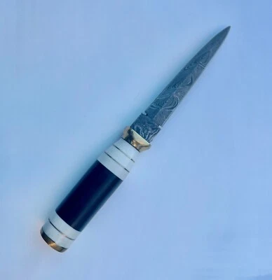 Cuchillo Dubh Forjado Damasco 11" Escocés Bosom Boot con Funda, Mango Cuerno de Búfalo Foto 1 de 4