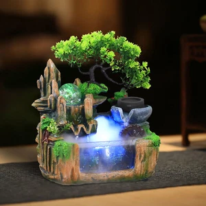 Zimmerbrunnen Mit LED Beleuchtung Nebel Pflanzen Wasserfall Desktop Brunnen DE - Bild 1 von 12